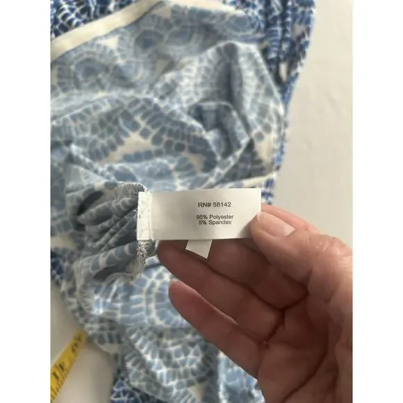 Boston Proper Mosaic Medallion Belted Maxi Dress Womens Size 4 Blue White - Picture 5 of 12